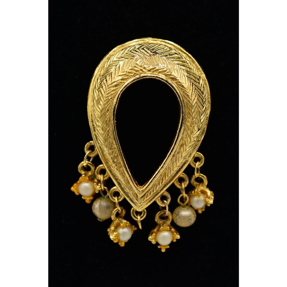 HAR Vintage Pin Brooch Pearl Dangle Gold Teardrop Mid Century 50s Signed FLAW 9B